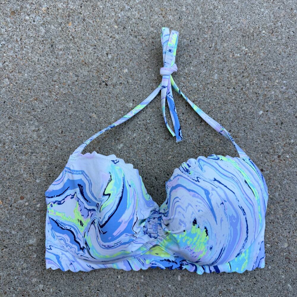 Victoria's Secret 34DD Blue Green Watercolor Swirl Bikini Swim Top